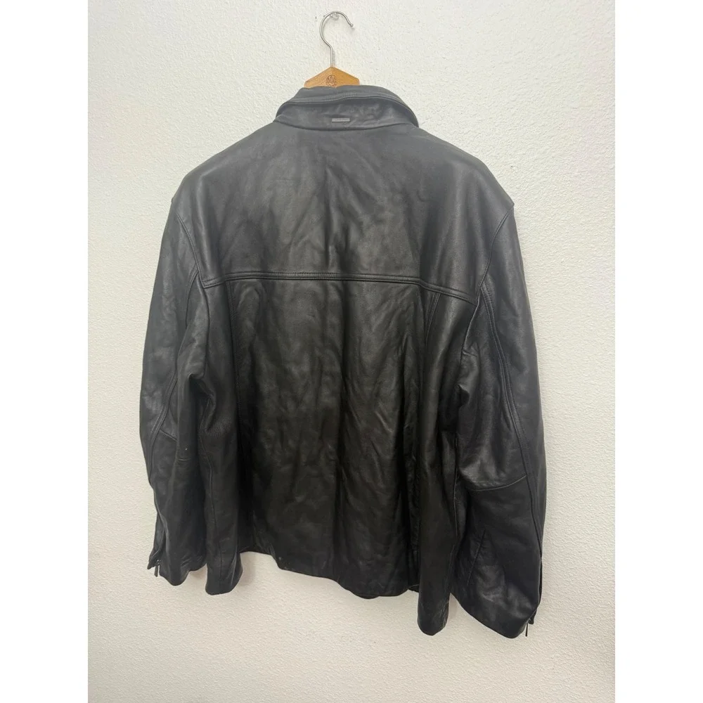 Calvin Klein Mens Black Leather Full Zip Jacket XL Classic Biker Minimalist